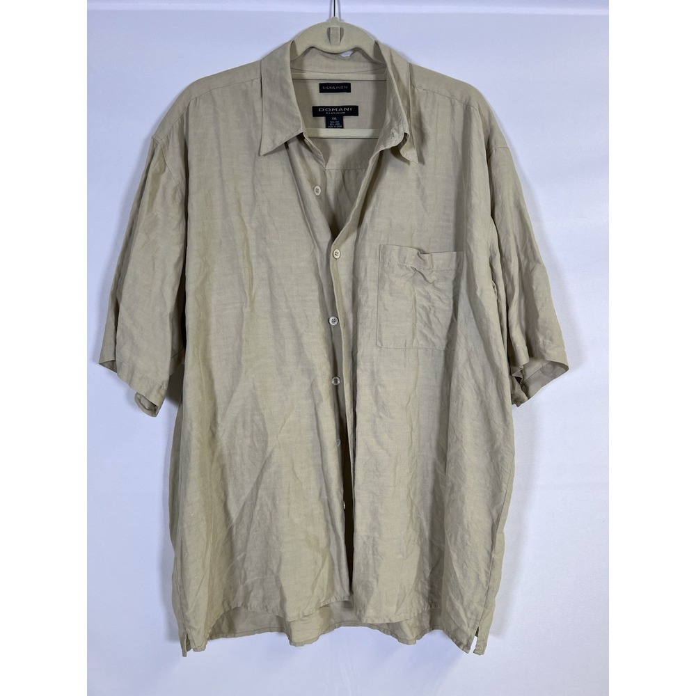 Men's‎ Silk Linen Shirt XXL Domani Platinum Short Sleeve